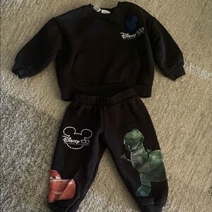 Zara Disney Kids Black Sweatshirt and Pants Set with Character Prints